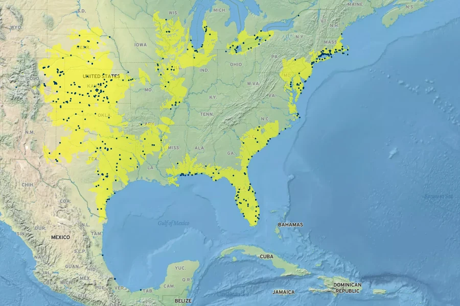 Triplasis purpurea Native Range
