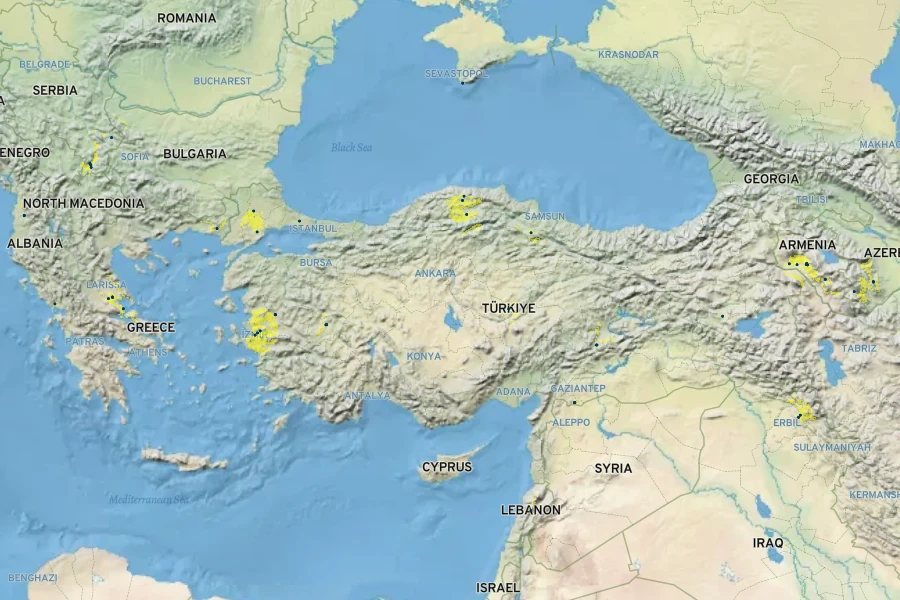 Triticum monococcum Native Range