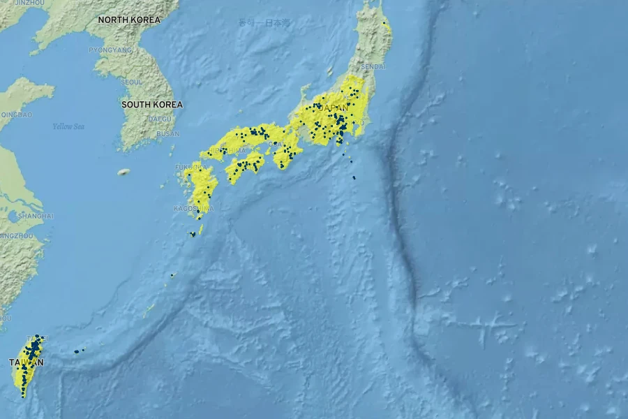 Trochodendron aralioides Native Range