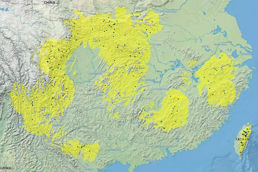 Tsuga chinensis Native Range