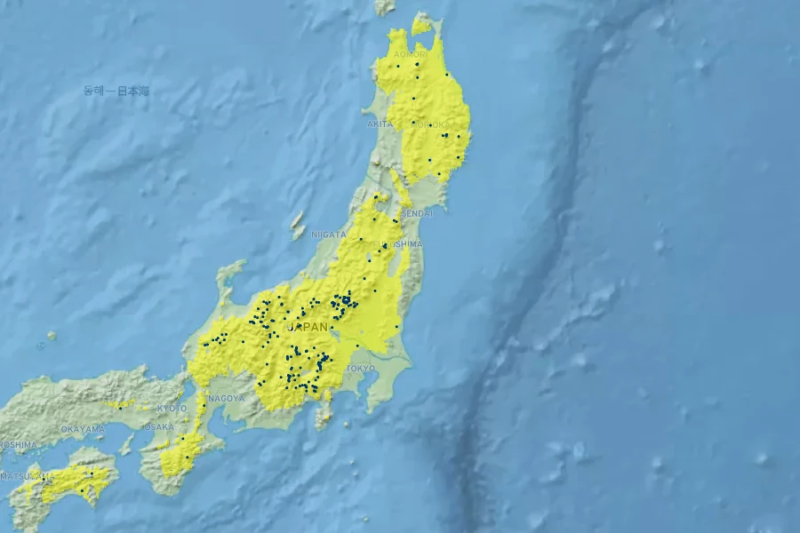 Tsuga diversifolia Native Range