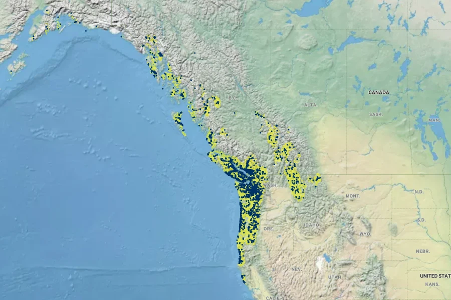 Tsuga heterophylla Native Range