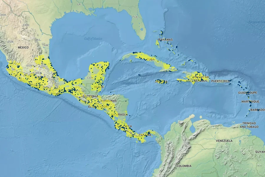 Turnera ulmifolia Native Range