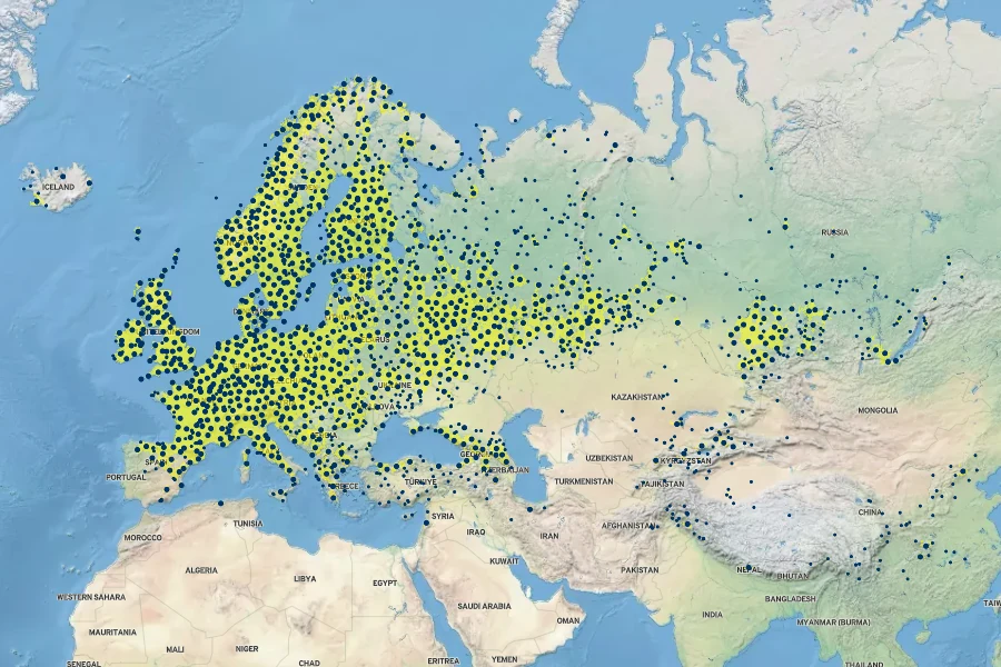 Tussilago farfara Native Range