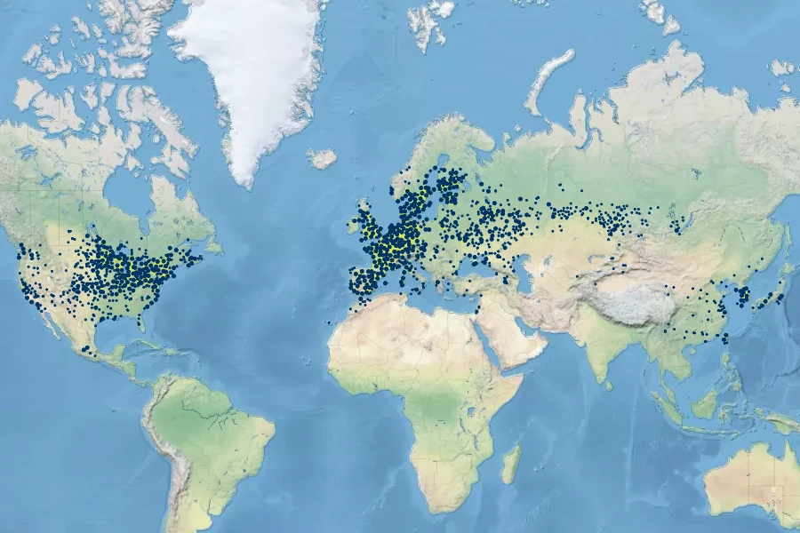 Typha angustifolia Native Range