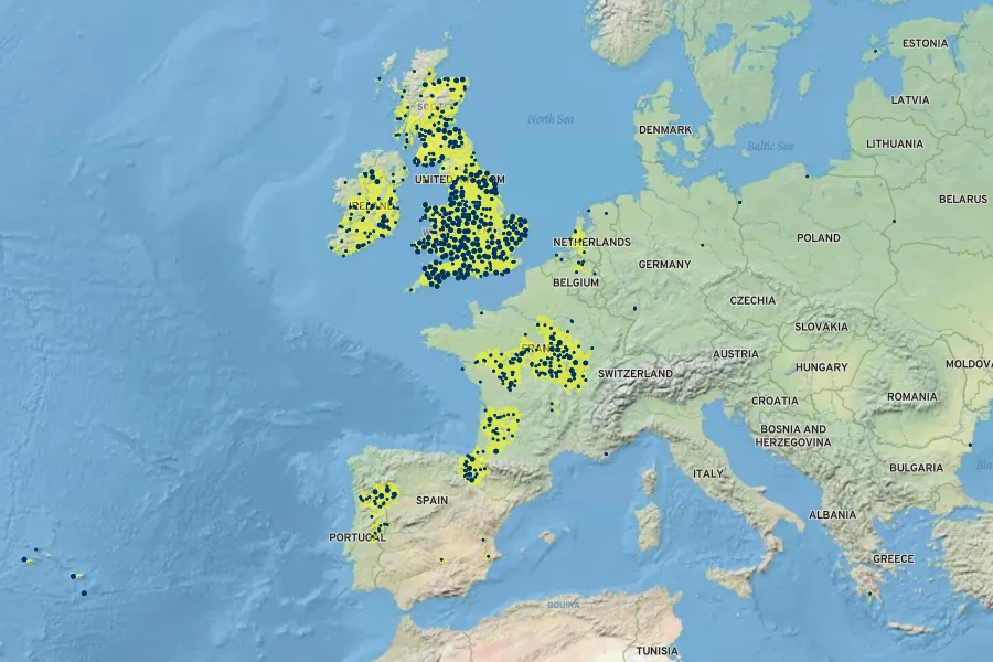 Ulmus minor subsp. procera Native Range