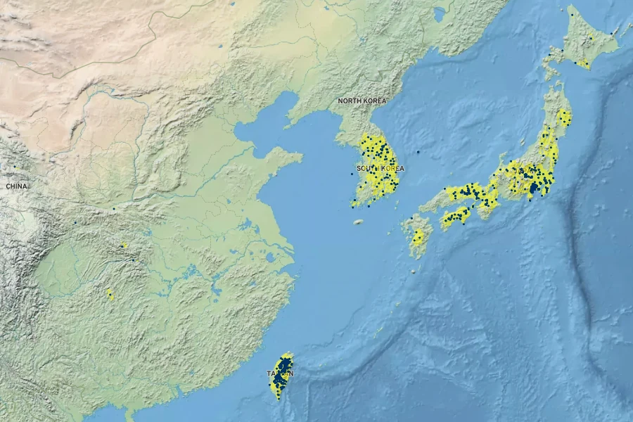 Urtica thunbergiana Native Range