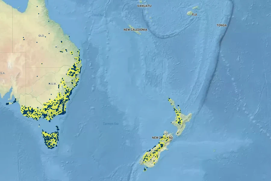 Utricularia dichotoma Native Range