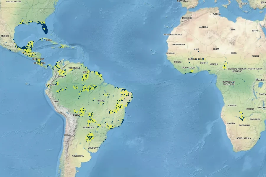 Utricularia foliosa Native Range