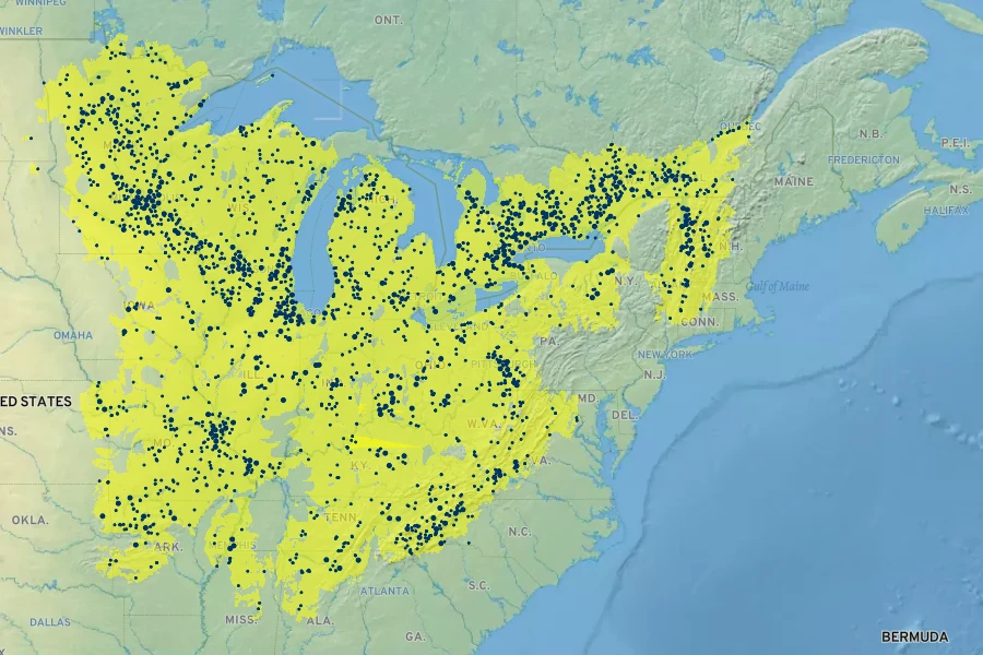 Uvularia grandiflora Native Range