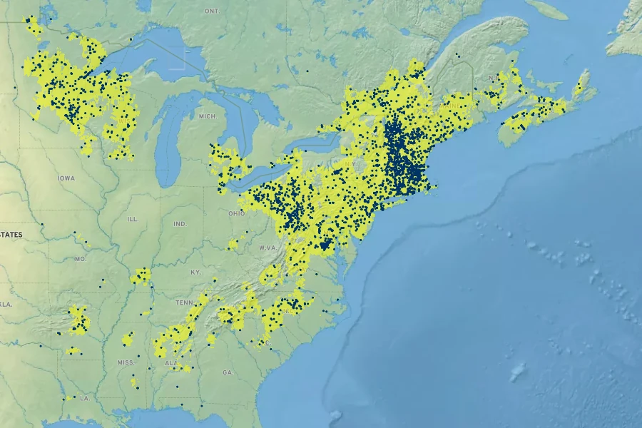 Uvularia sessilifolia Native Range