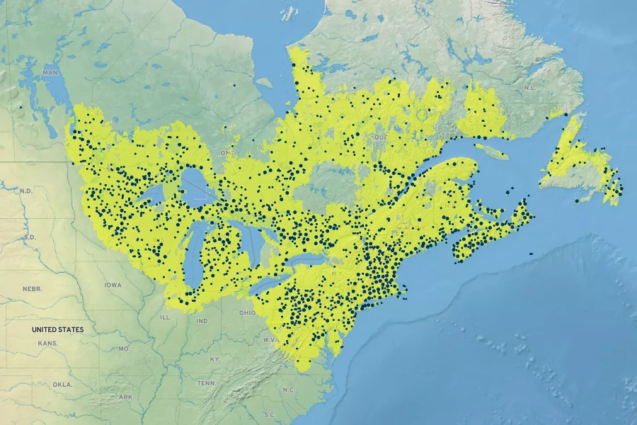 Vaccinium angustifolium Native Range
