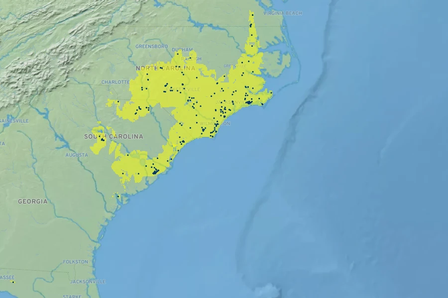 Vaccinium crassifolium Native Range
