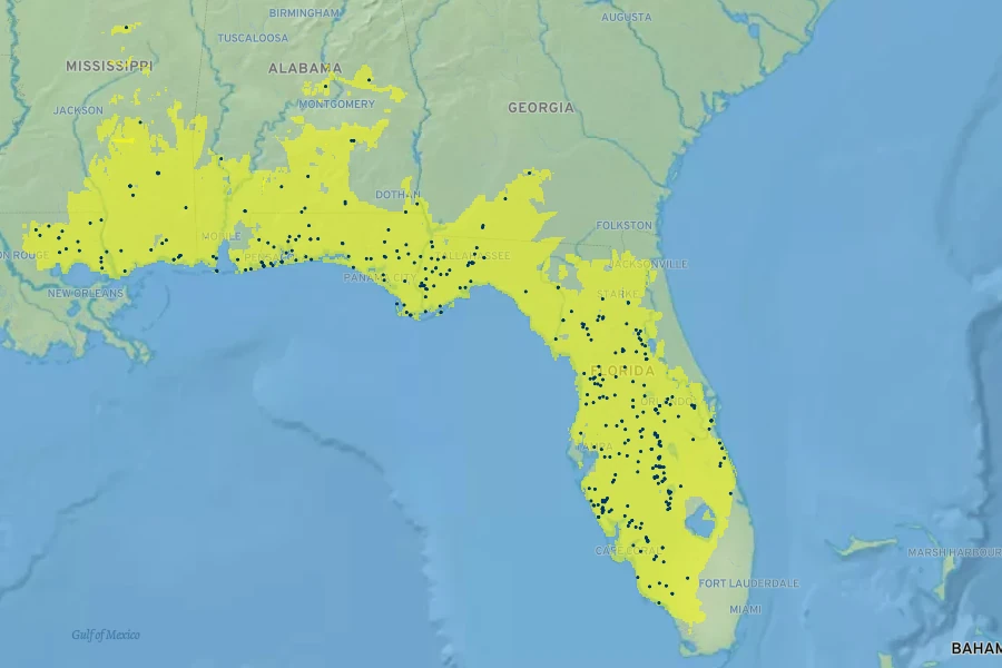 Vaccinium darrowii Native Range