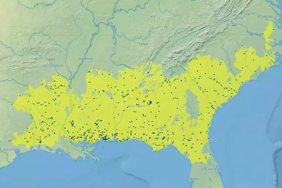 Vaccinium elliottii Native Range