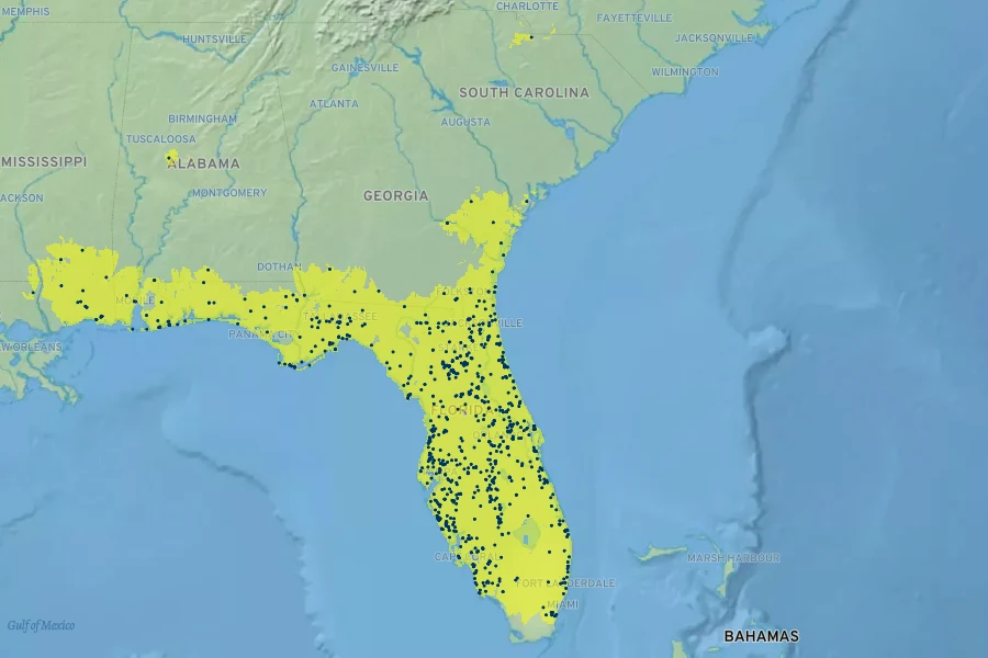 Vaccinium myrsinites Native Range