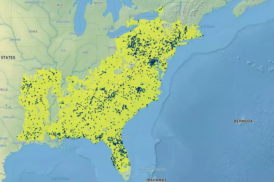 Vaccinium stamineum Native Range