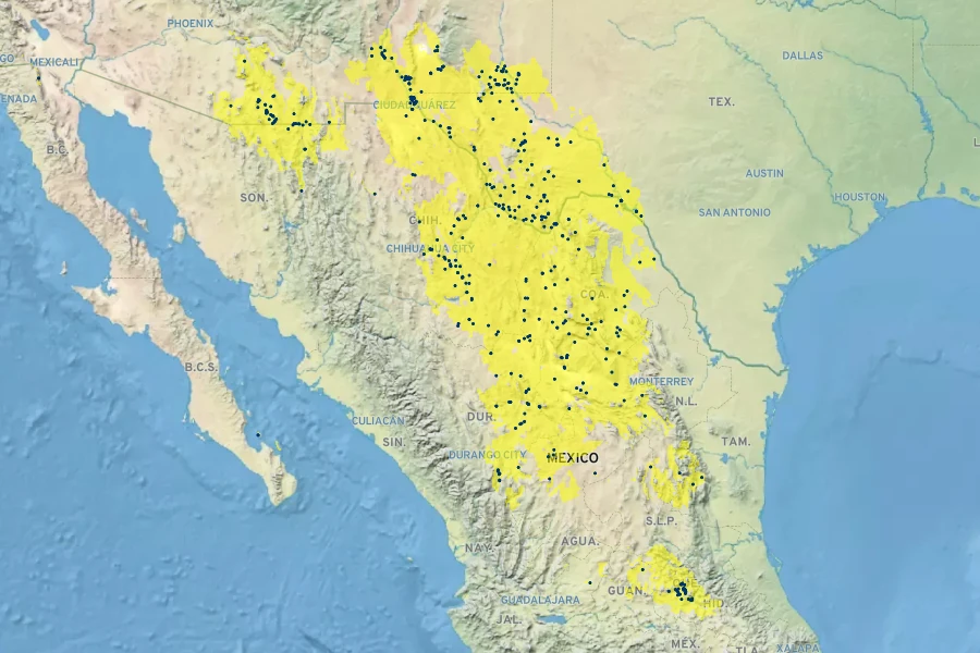 Vachellia vernicosa Native Range