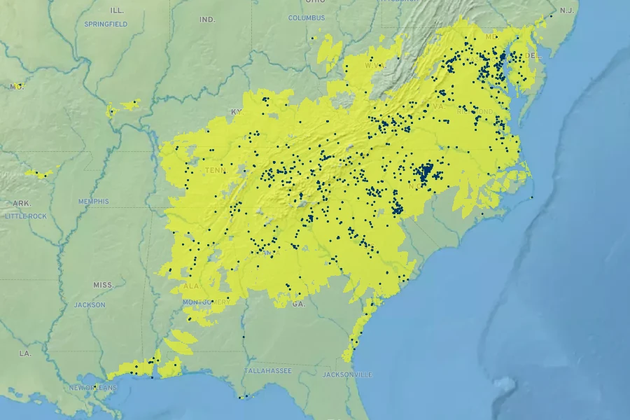 Verbesina occidentalis Native Range