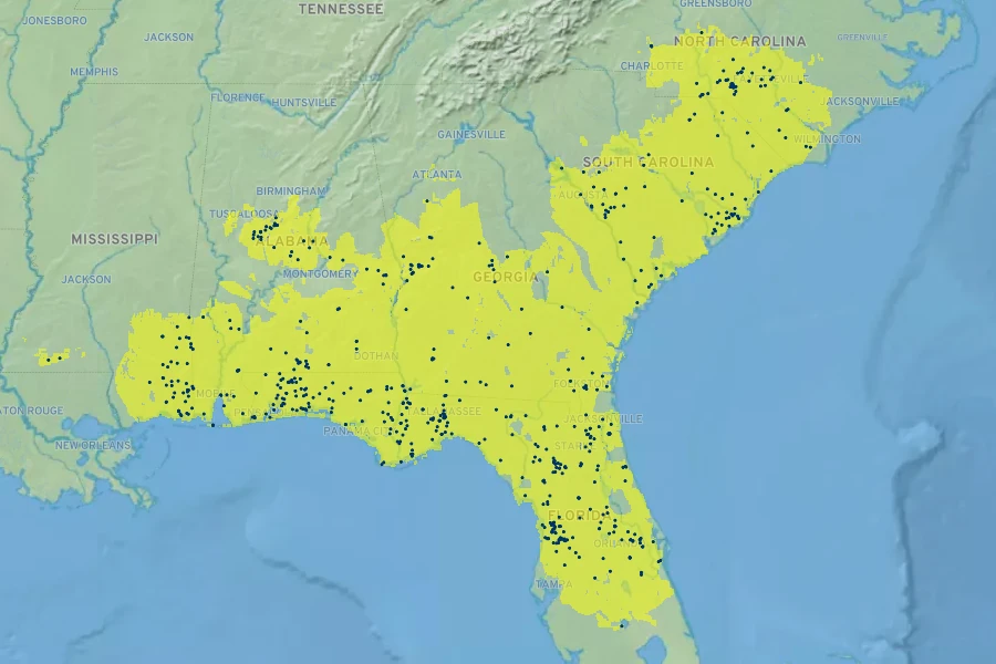 Vernonia angustifolia Native Range
