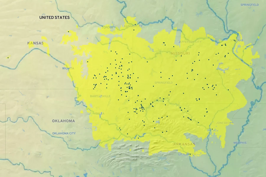 Vernonia arkansana Native Range