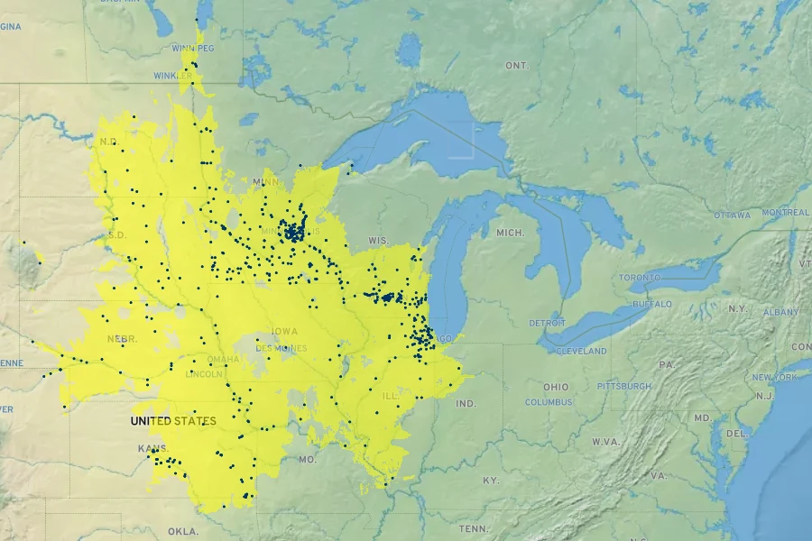 Vernonia fasciculata Native Range