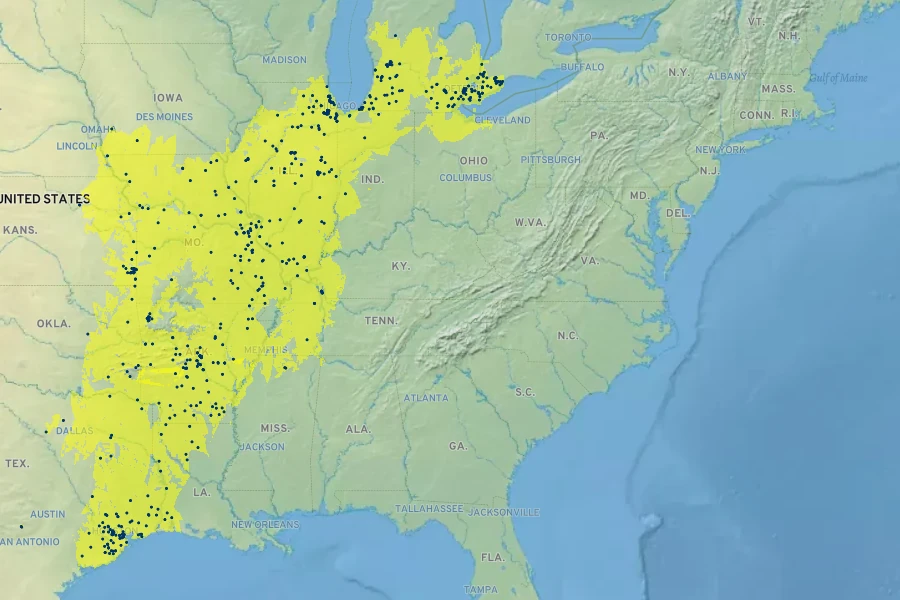Vernonia missurica Native Range