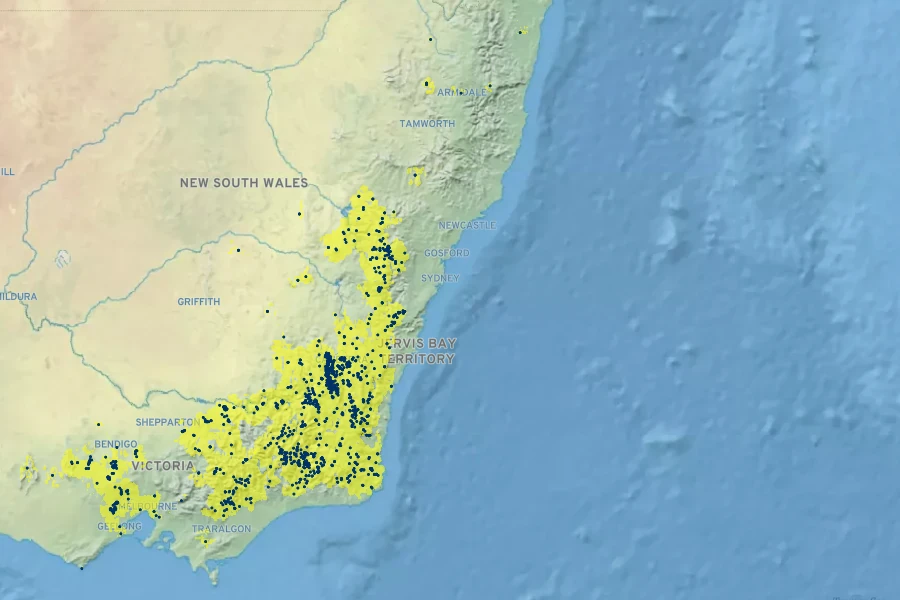 Veronica perfoliata Native Range