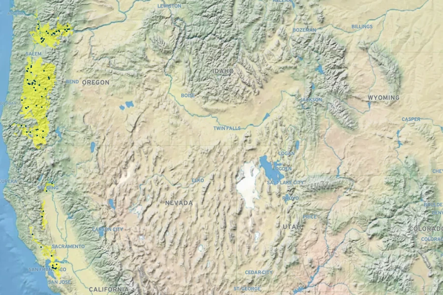 Viburnum ellipticum Native Range