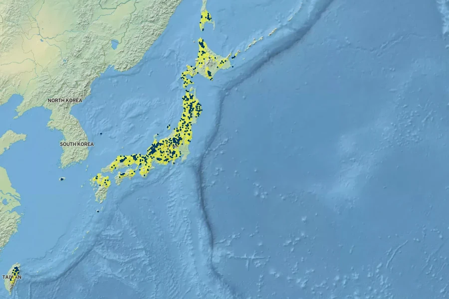 Viburnum furcatum Native Range