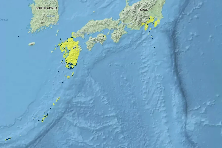 Viburnum japonicum Native Range