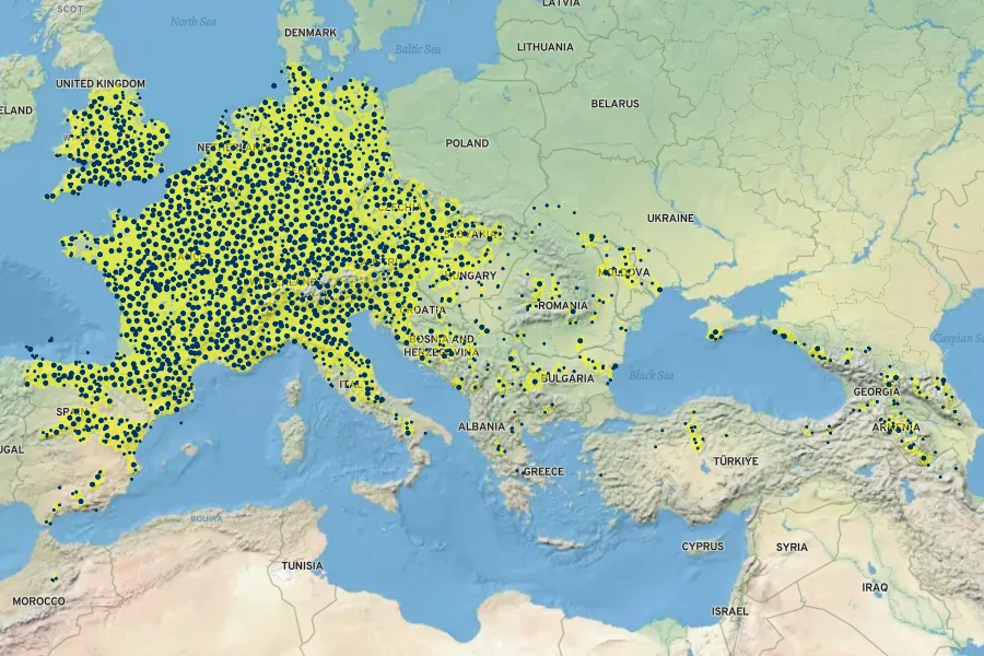 Viburnum lantana Native Range