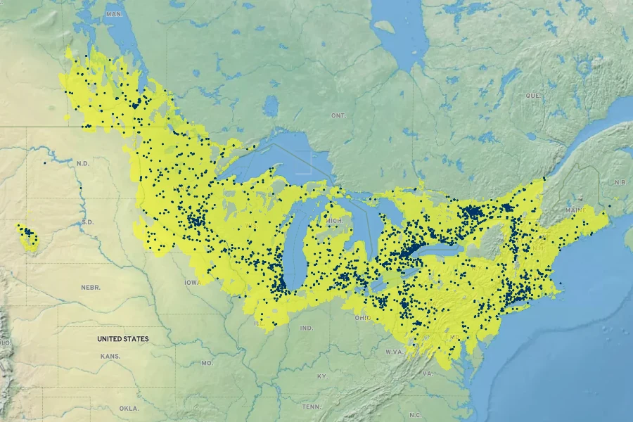 Viburnum lentago Native Range
