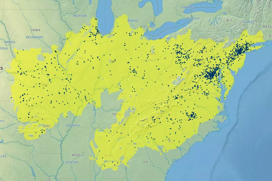 Viburnum prunifolium Native Range
