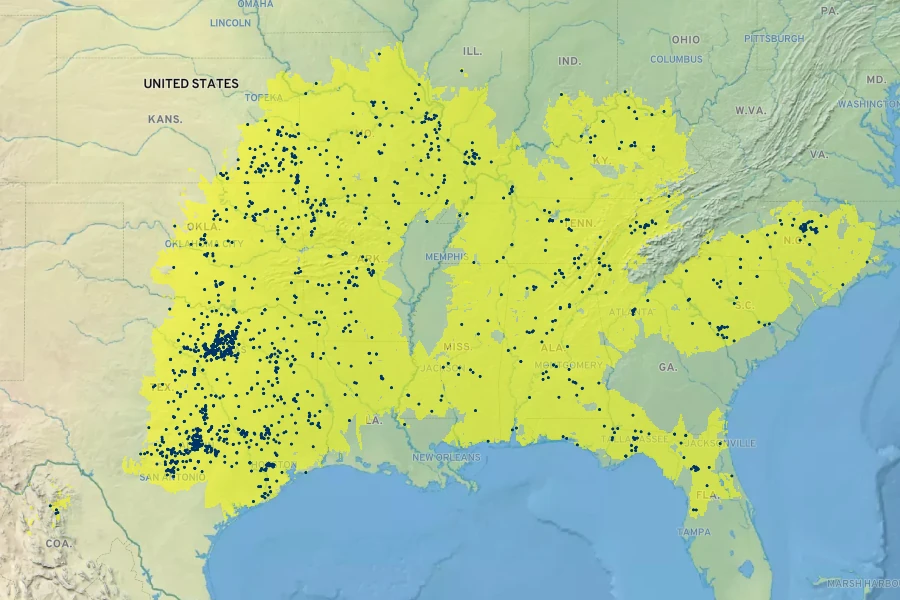 Viburnum rufidulum Native Range