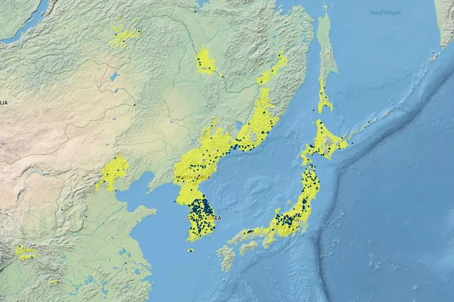 Viburnum sargentii Native Range