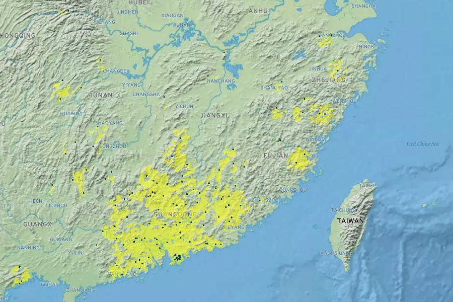 Viburnum sempervirens Native Range
