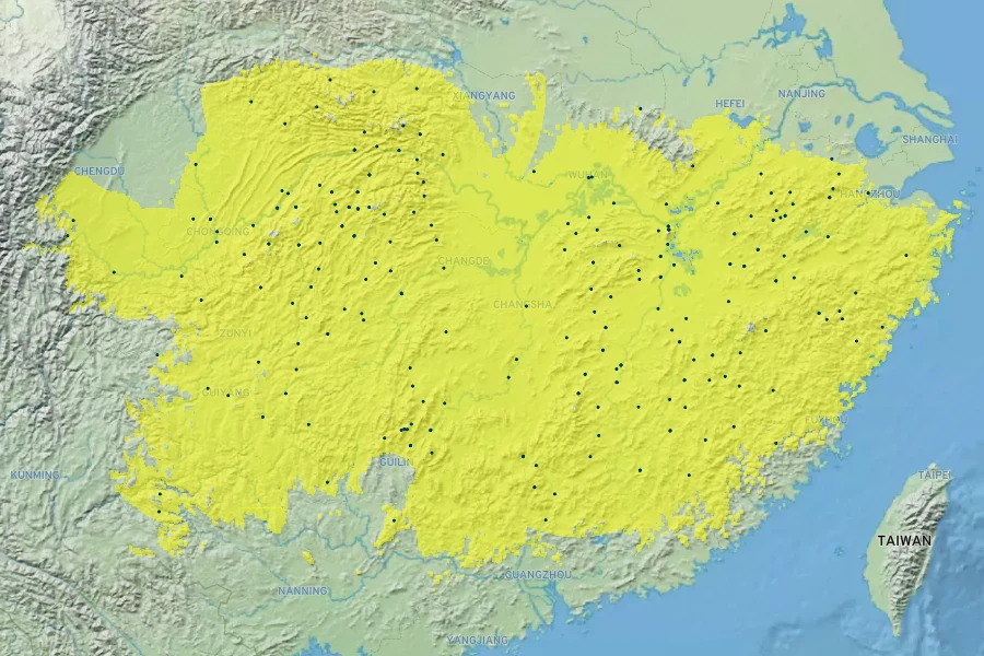 Viburnum setigerum Native Range
