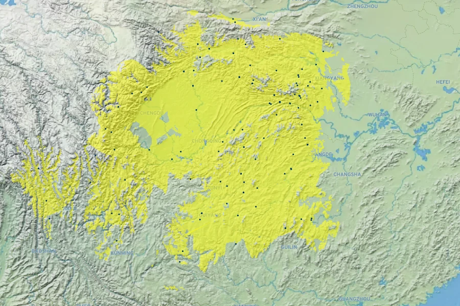 Viburnum utile Native Range