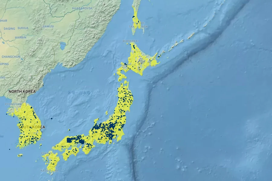 Viburnum wrightii Native Range