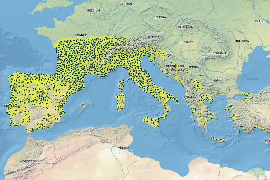 Vinca major Native Range
