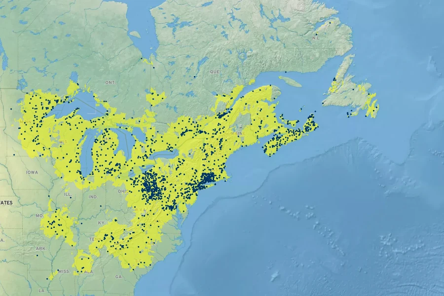 Viola cucullata Native Range