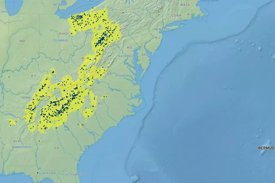 Viola hastata Native Range