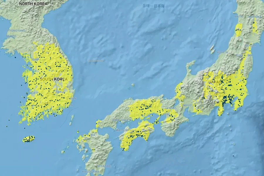 Viola japonica Native Range