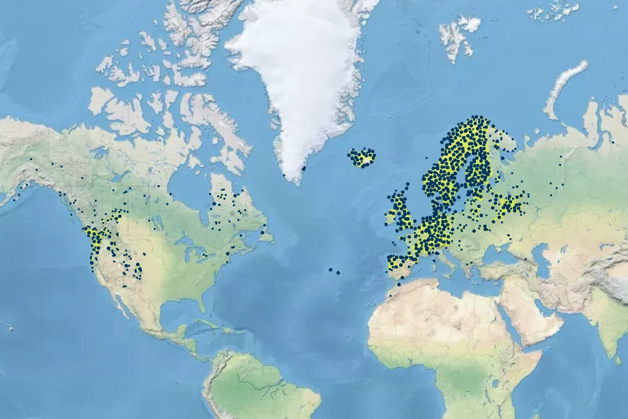 Viola palustris Native Range