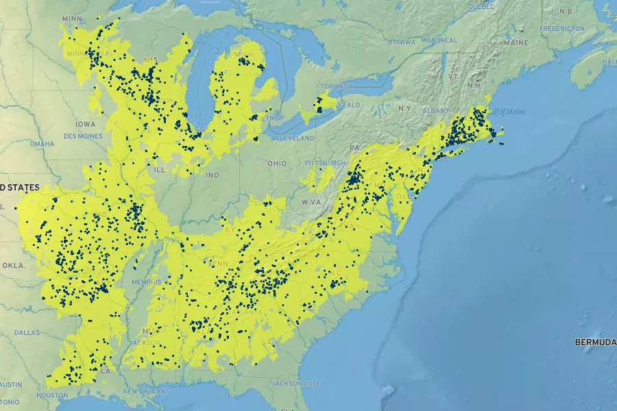 Viola pedata Native Range