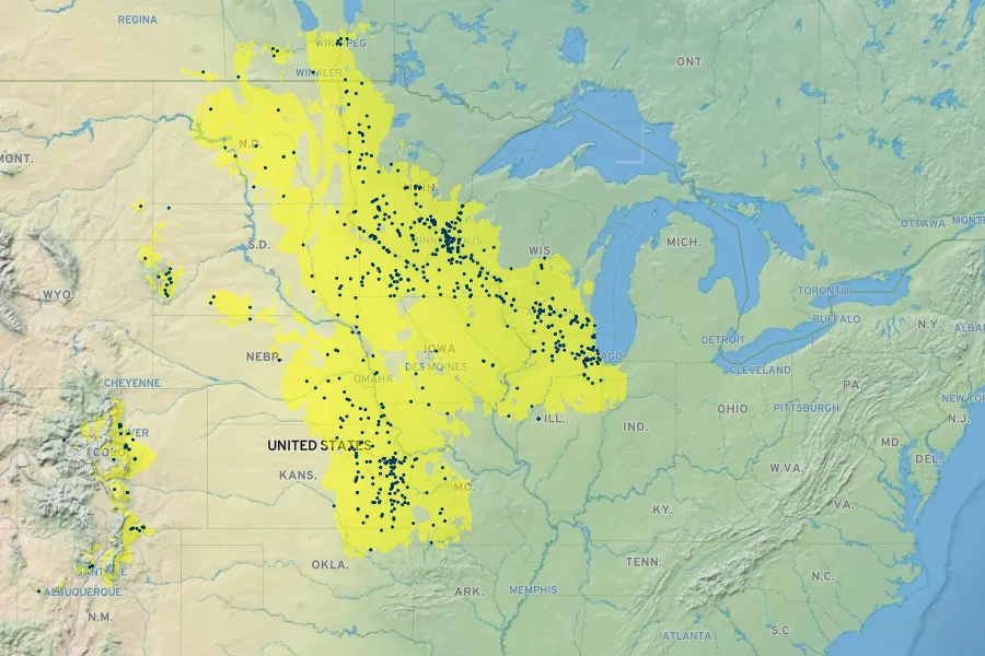 Viola pedatifida Native Range