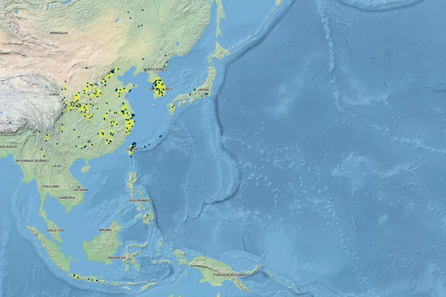 Viola philippica Native Range