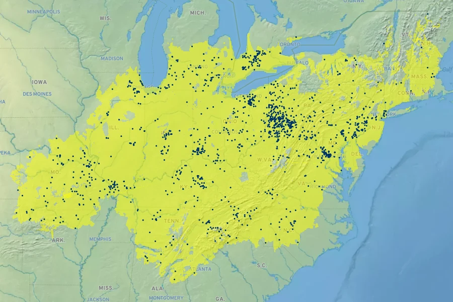 Viola striata Native Range