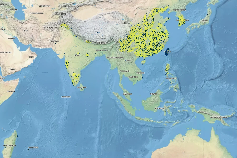 Vitex negundo Native Range